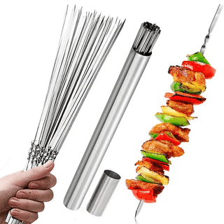 Espetos de Aço Inox para Churrasco com Estojo Cilíndrico - 100 unidades