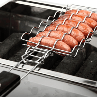 Grelha Inox para Linguiça com Trava e Cabo Longo