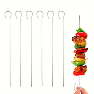 Espetos de Churrasco Inox Reutilizáveis com Gancho – Kit de Espetos Resistentes e Práticos para Carnes, Legumes e Frutas