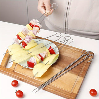 Espetos de Churrasco Inox Reutilizáveis com Gancho – Kit de Espetos Resistentes e Práticos para Carnes, Legumes e Frutas
