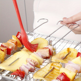 Espetos de Churrasco Inox Reutilizáveis com Gancho – Kit de Espetos Resistentes e Práticos para Carnes, Legumes e Frutas