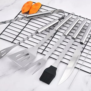 Kit de Utensílios para Churrasco em Aço Inox com Estojo