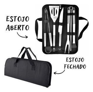 Kit de Utensílios para Churrasco em Aço Inox com Estojo