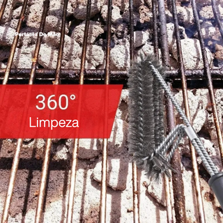 Escova de Limpeza para Grelha 3 em 1 com Cerdas de Aço Inoxidável