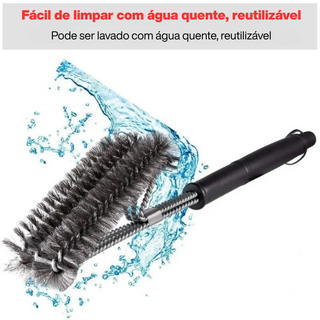 Escova de Limpeza para Grelha 3 em 1 com Cerdas de Aço Inoxidável