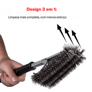 Escova de Limpeza para Grelha 3 em 1 com Cerdas de Aço Inoxidável