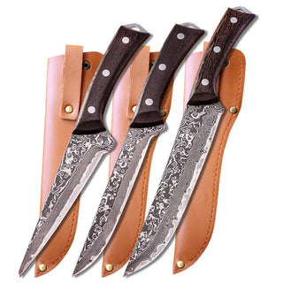 Facas Artesanais Estilo Bowie em Aço Damasco com Bainha de Couro
