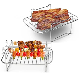 Suporte para Espetinhos e Costelas em Aço Inox 2 em 1 para Churrasqueira