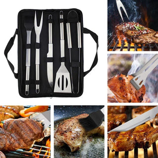 Kit Utensílios para Churrasco Profissional em Aço Inox com Bolsa