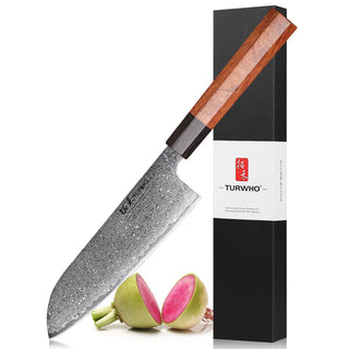 Faca Santoku Japonesa em Aço Damasco com Cabo de Madeira Profissional