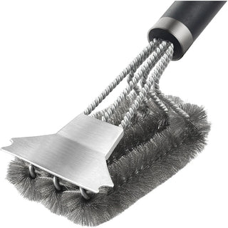 Escova 3 em 1 para Limpeza de Churrasqueira com Cerdas em Aço Inox Trançado