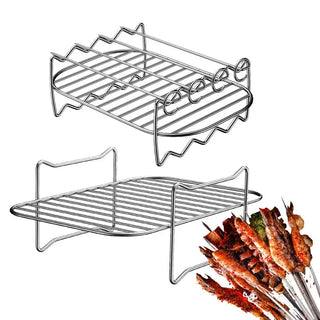 Suporte para Espetinhos e Costelas em Aço Inox 2 em 1 para Churrasqueira