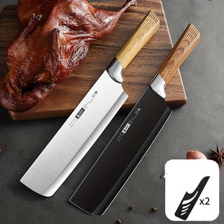 Kit 2 Facas Profissionais Estilo Cleaver com Cabo de Madeira