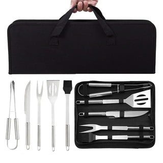 Kit Utensílios para Churrasco Profissional em Aço Inox com Bolsa