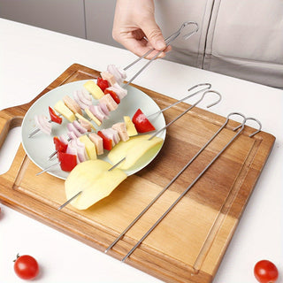 Espetos de Churrasco Inox Reutilizáveis com Gancho – Kit de Espetos Resistentes e Práticos para Carnes, Legumes e Frutas